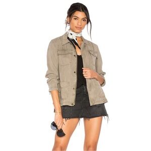 Pam & Gela Utility Army Olive Green Cargo Jacket Tencel Side Ties Size M